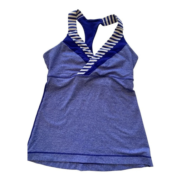 Lululemon Deep Breath V Wrap Neckline Racerback Pigment Blue Stripe Workout Tank - Picture 9 of 13